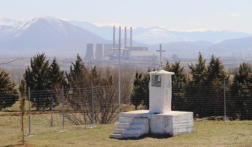 The view from one of the two preserved churches of Mavropigi, Saint Paraskevi, which will be renovated and used again. In the background, the inactive Kardia power plant