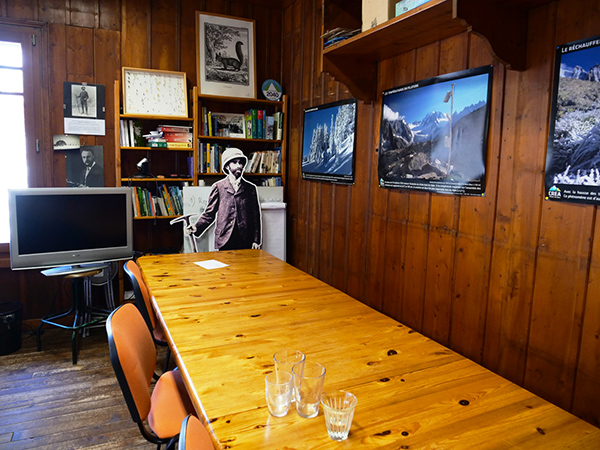 The interior of the Mont Blanc Observatory chalet, also known as the Chalet Joseph Vallot